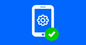 A tablet with a settings icon and green tick
